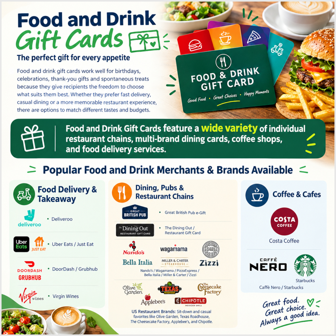 Food and Drink Giftcards From 1Kind.TV